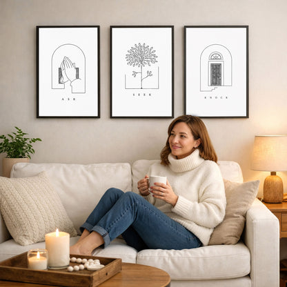 Ask Seek Knock Minimal Line Christian Art Poster/Canvas Set
