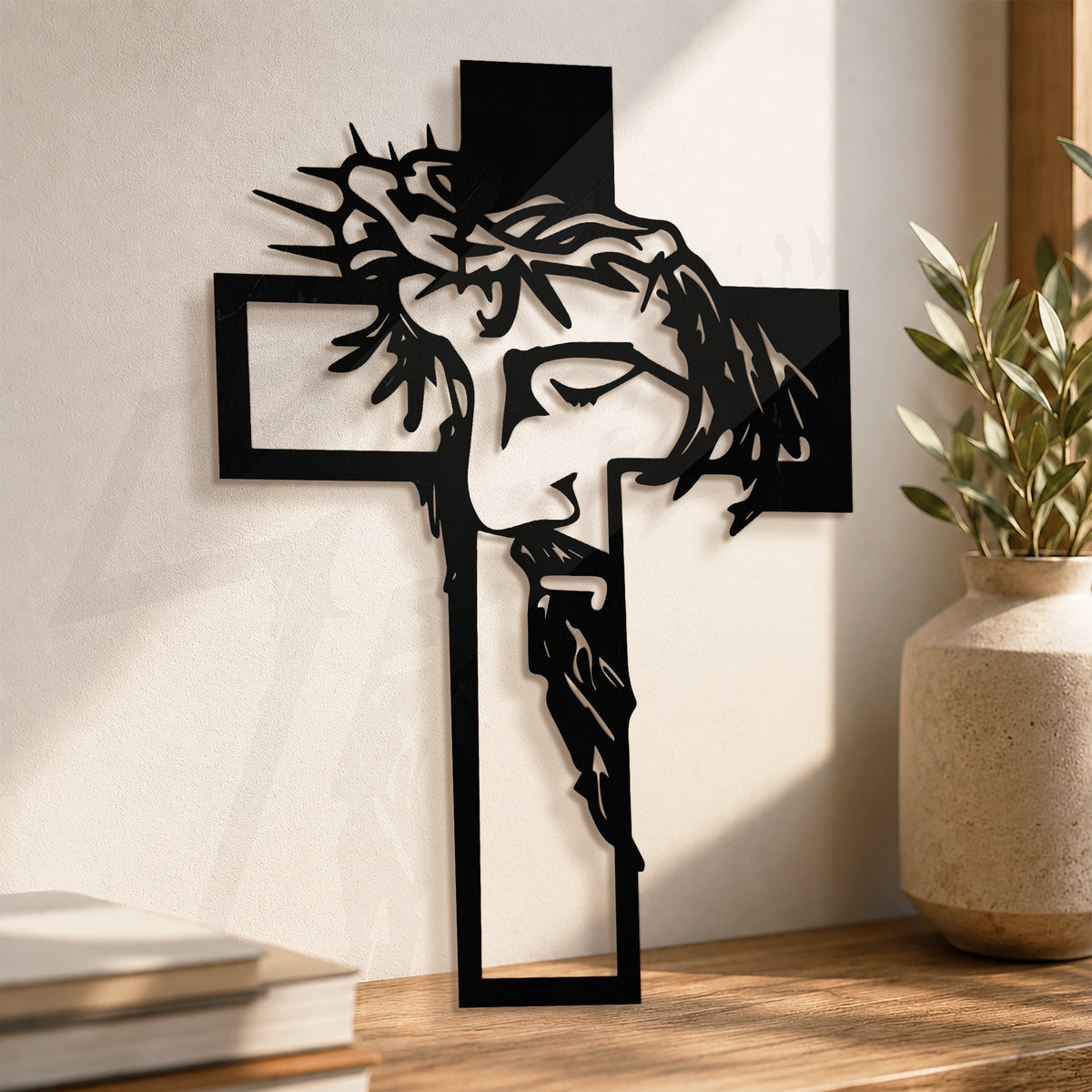 Christ Crowned with Thorns Cross Metal Wall Art for Christian Home Decor