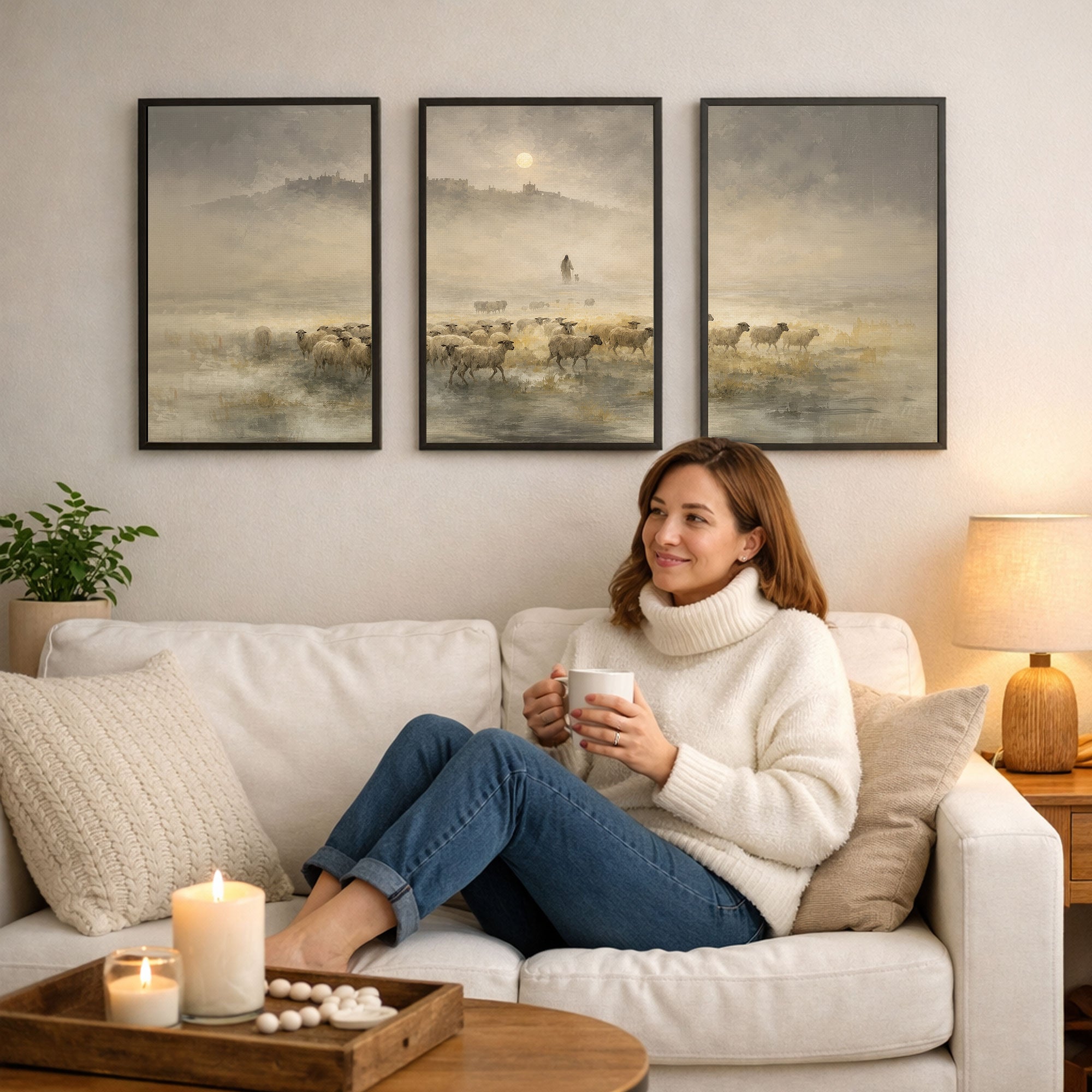 He Leads the Flock Triptych Christian Set - POSTER/CANVAS