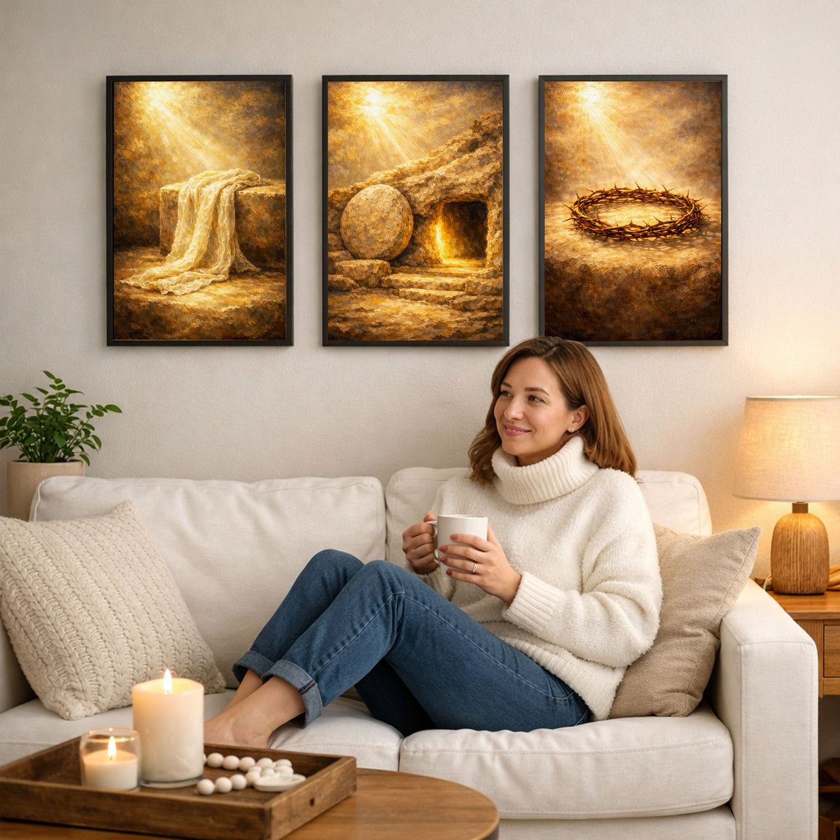 He Is Risen Resurrection 3 Panel Christian Canvas Set Wall Art Poster/Canvas