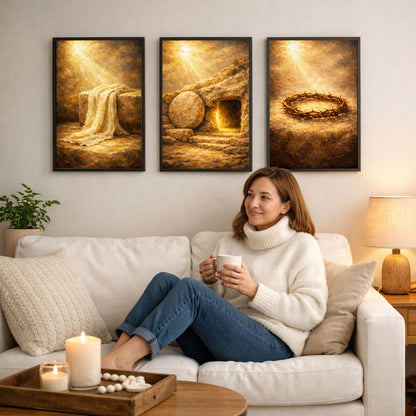 He Is Risen Resurrection 3 Panel Christian Canvas Set Wall Art Poster/Canvas