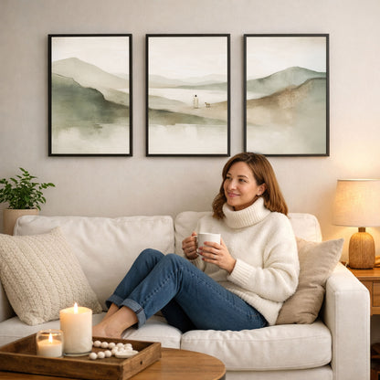 Peaceful Shepherd 3 Panel Wall Art Canvas/Poster – Minimal Jesus And Lamb Christian Decor