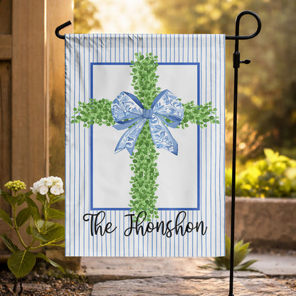 Personalized Cross with Blue Ribbon and Stripes Flag