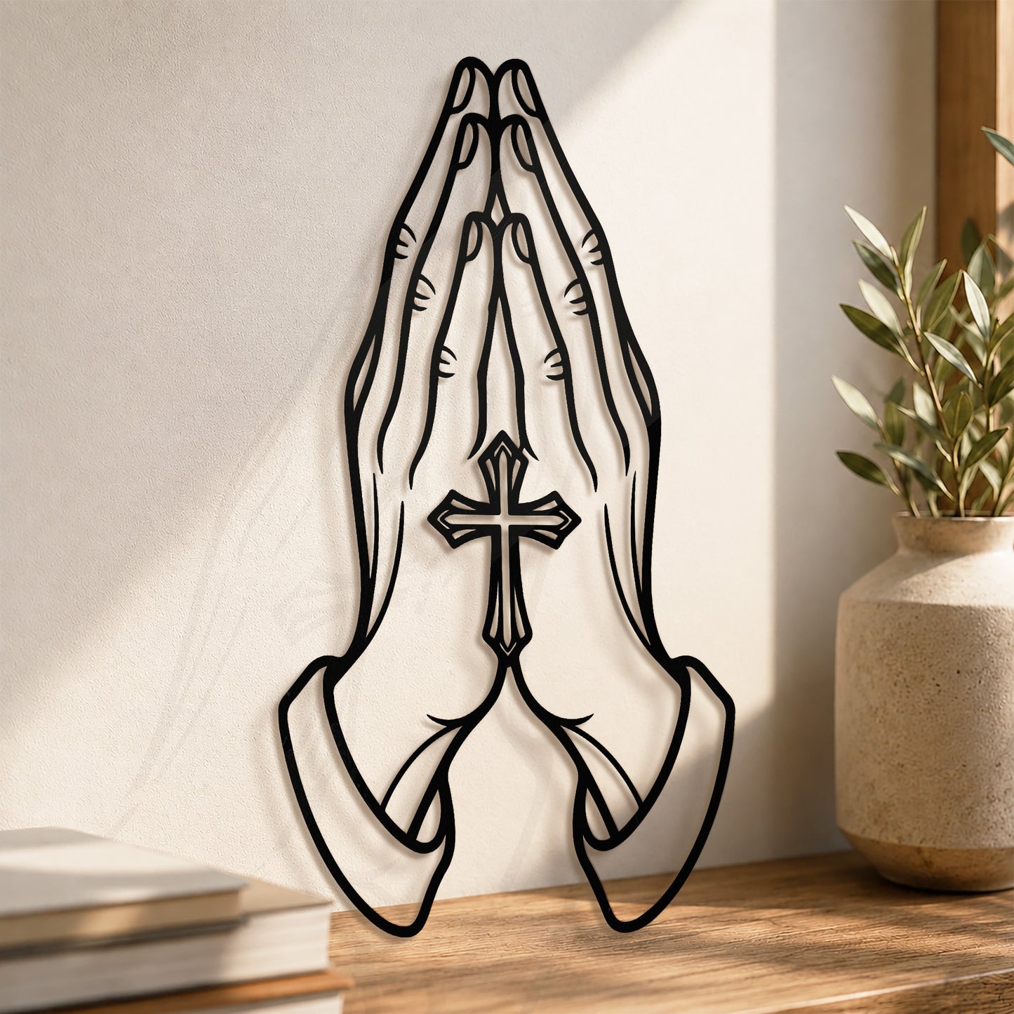 Praying Hands with Cross Metal Wall Art for Faith and Prayer Decor