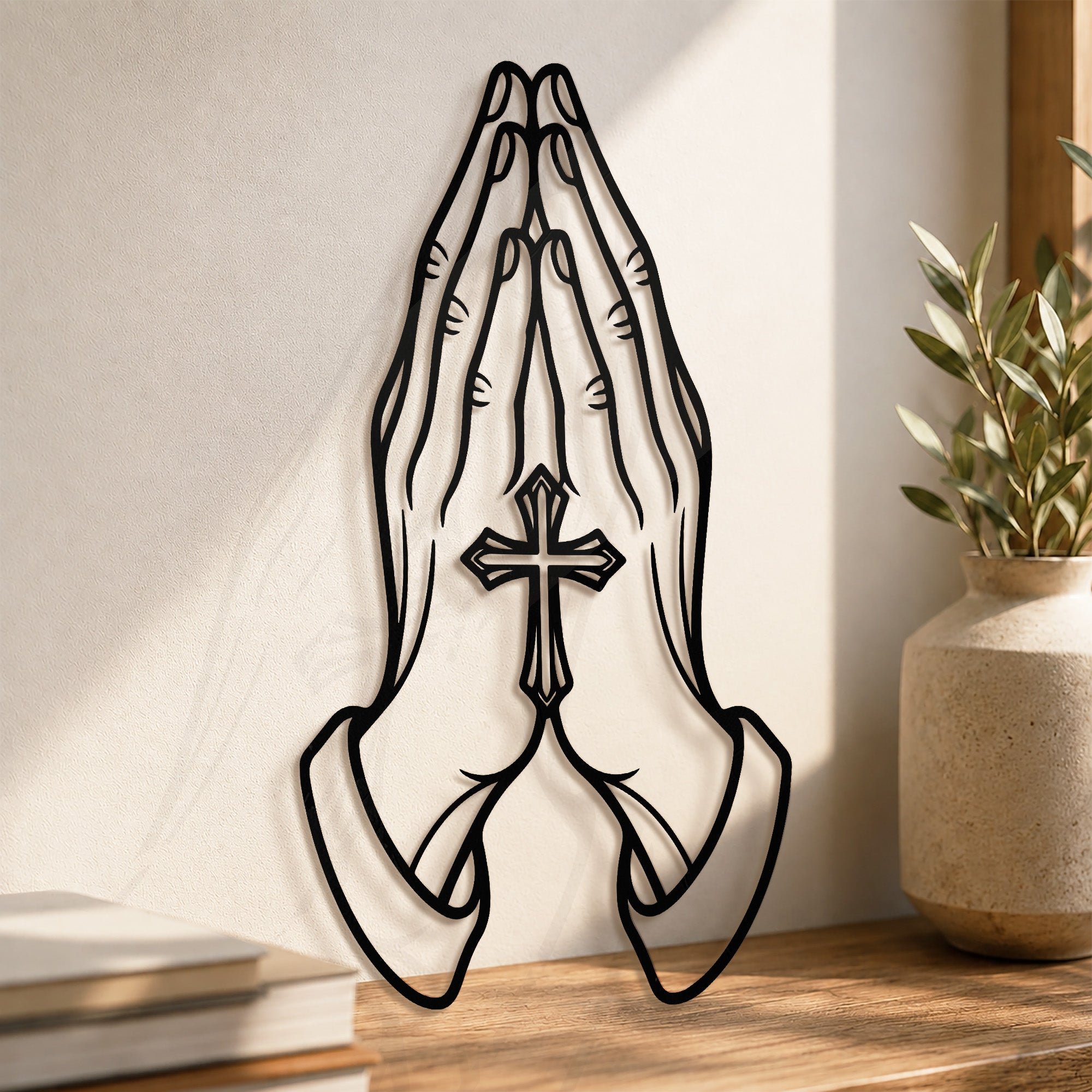 Praying Hands with Cross Metal Wall Art for Faith and Prayer Decor