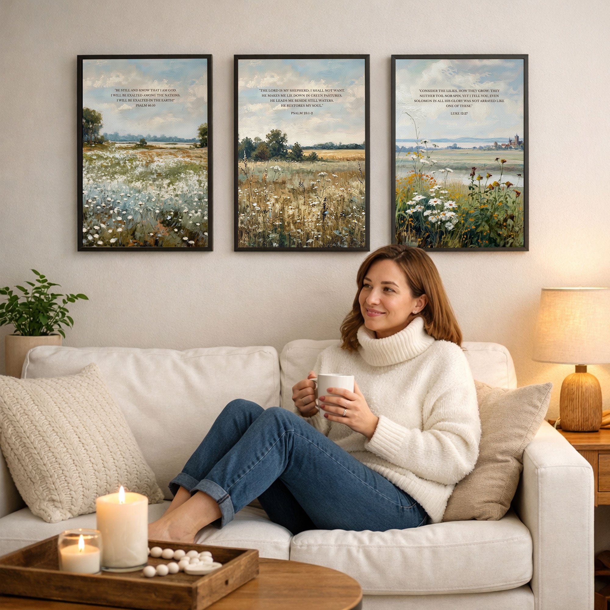 Peaceful Fields Scripture Wall Art Set – Faith & Stillness Collection - Poster/Canvas