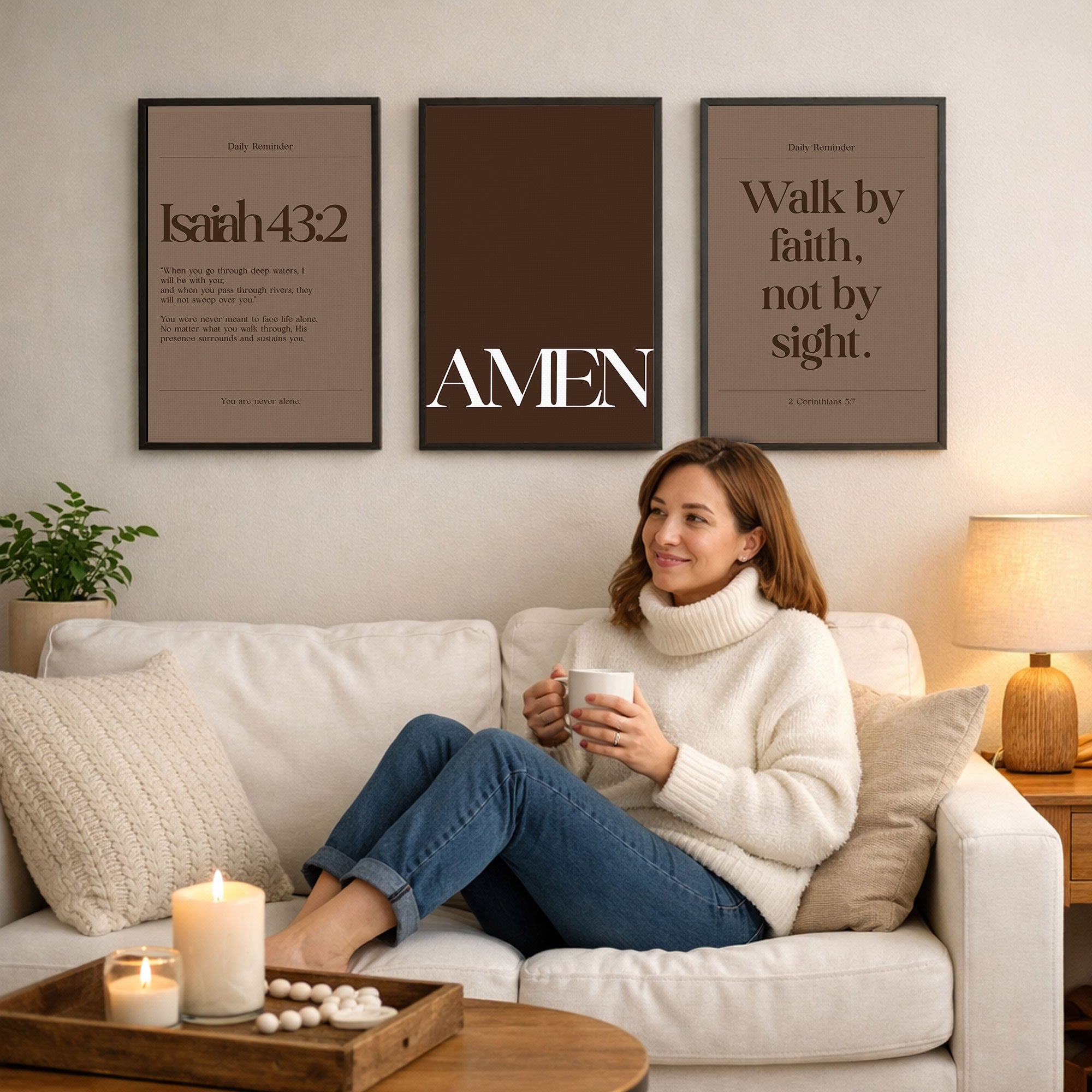 Minimalist Christian Affirmation Wall Art Set – Daily Faith & Amen Collection - Poster/Canvas