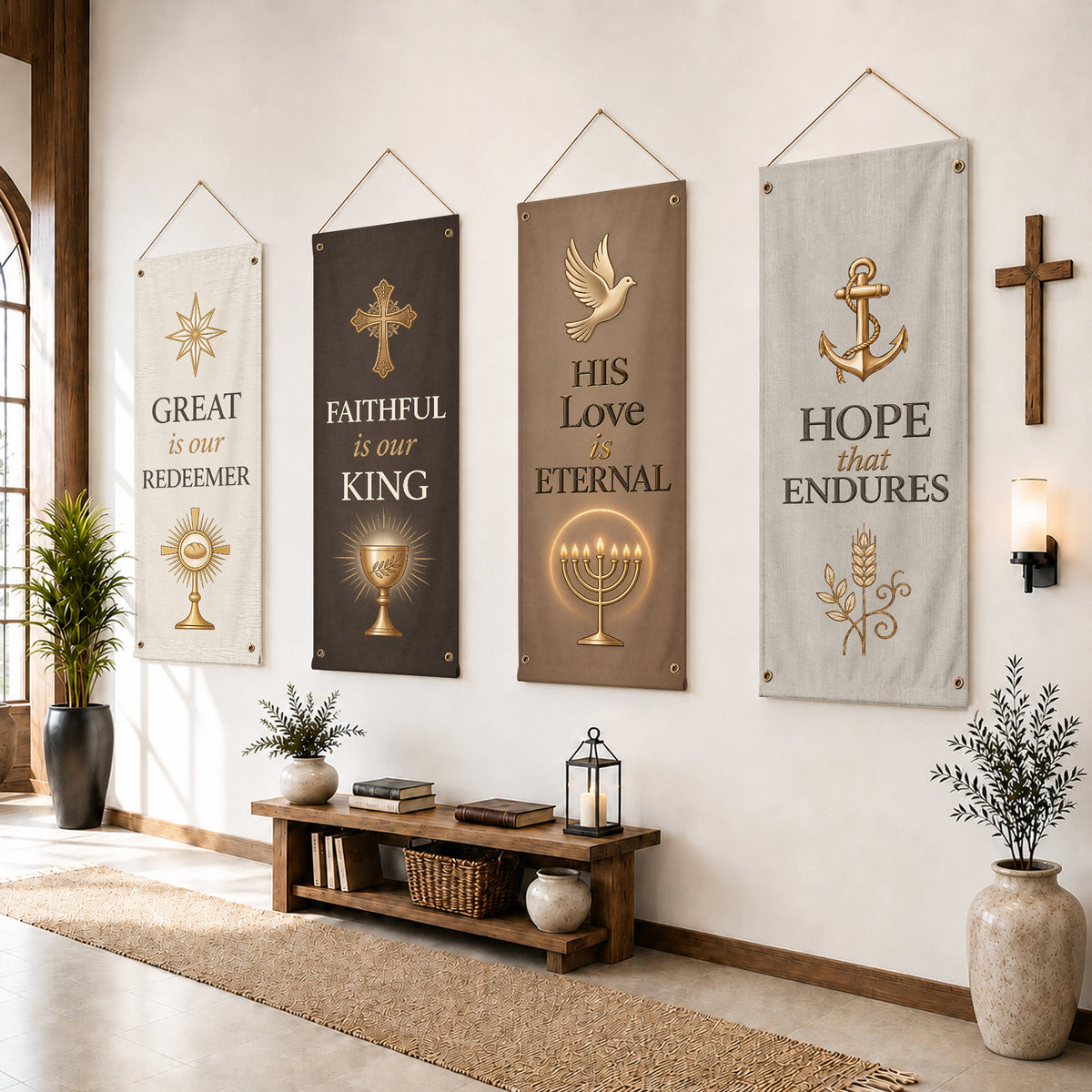Christian Faith & Hope Banner Set – Elegant Religious Hanging Decor