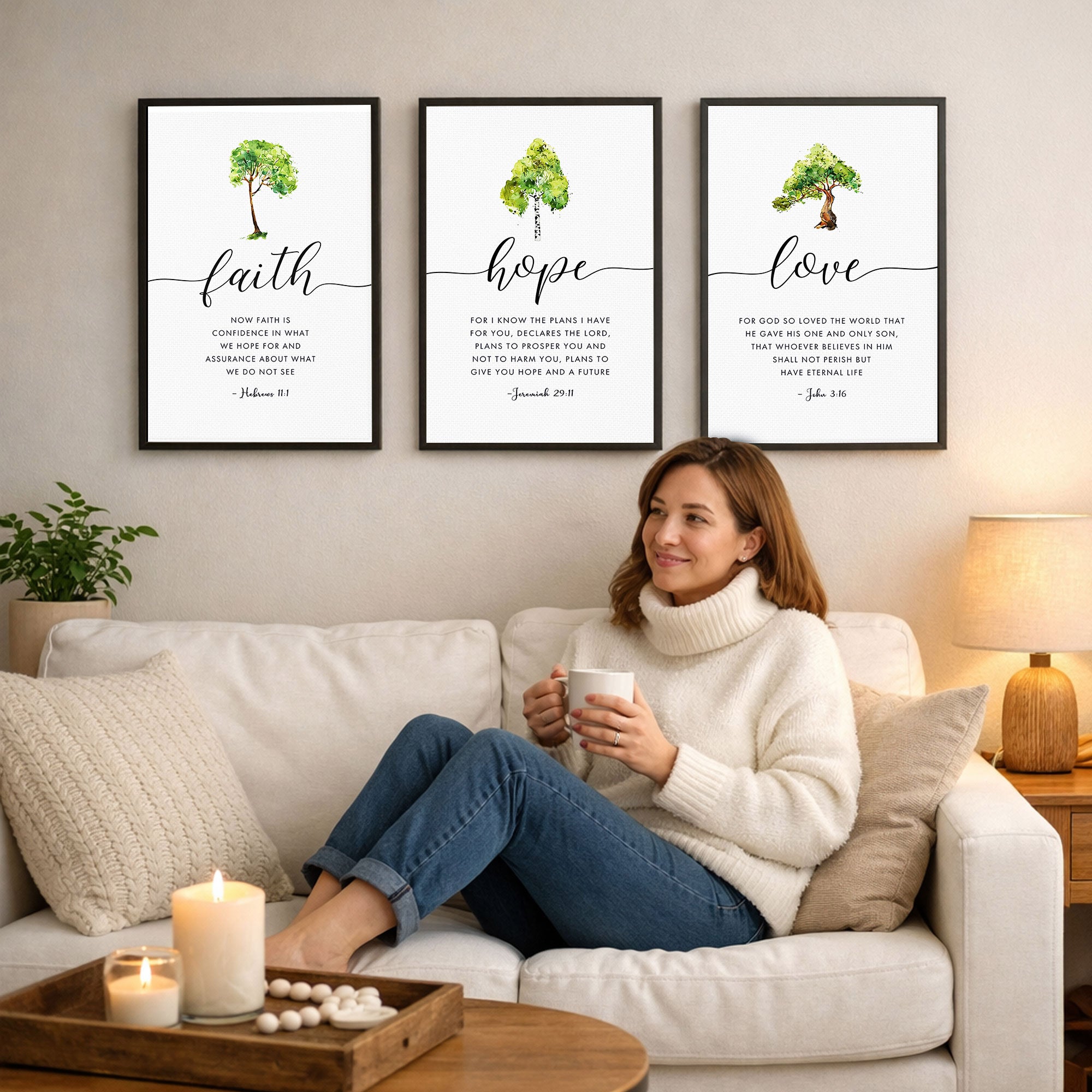 Faith Hope Love Scripture Botanical Christian Wall Art Poster/Canvas Set