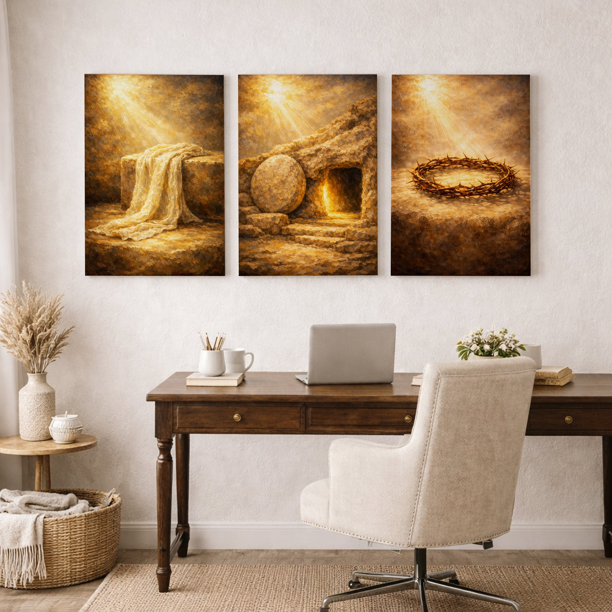 He Is Risen Resurrection 3 Panel Christian Canvas Set Wall Art Poster/Canvas