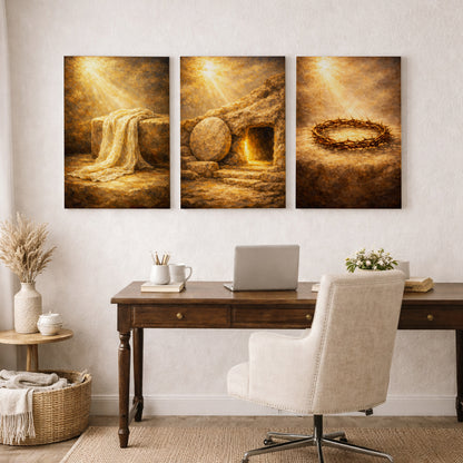 He Is Risen Resurrection 3 Panel Christian Canvas Set Wall Art Poster/Canvas