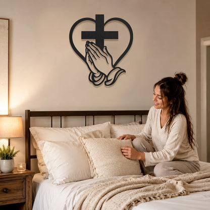 Cross Heart Praying Hands Metal Wall Decor