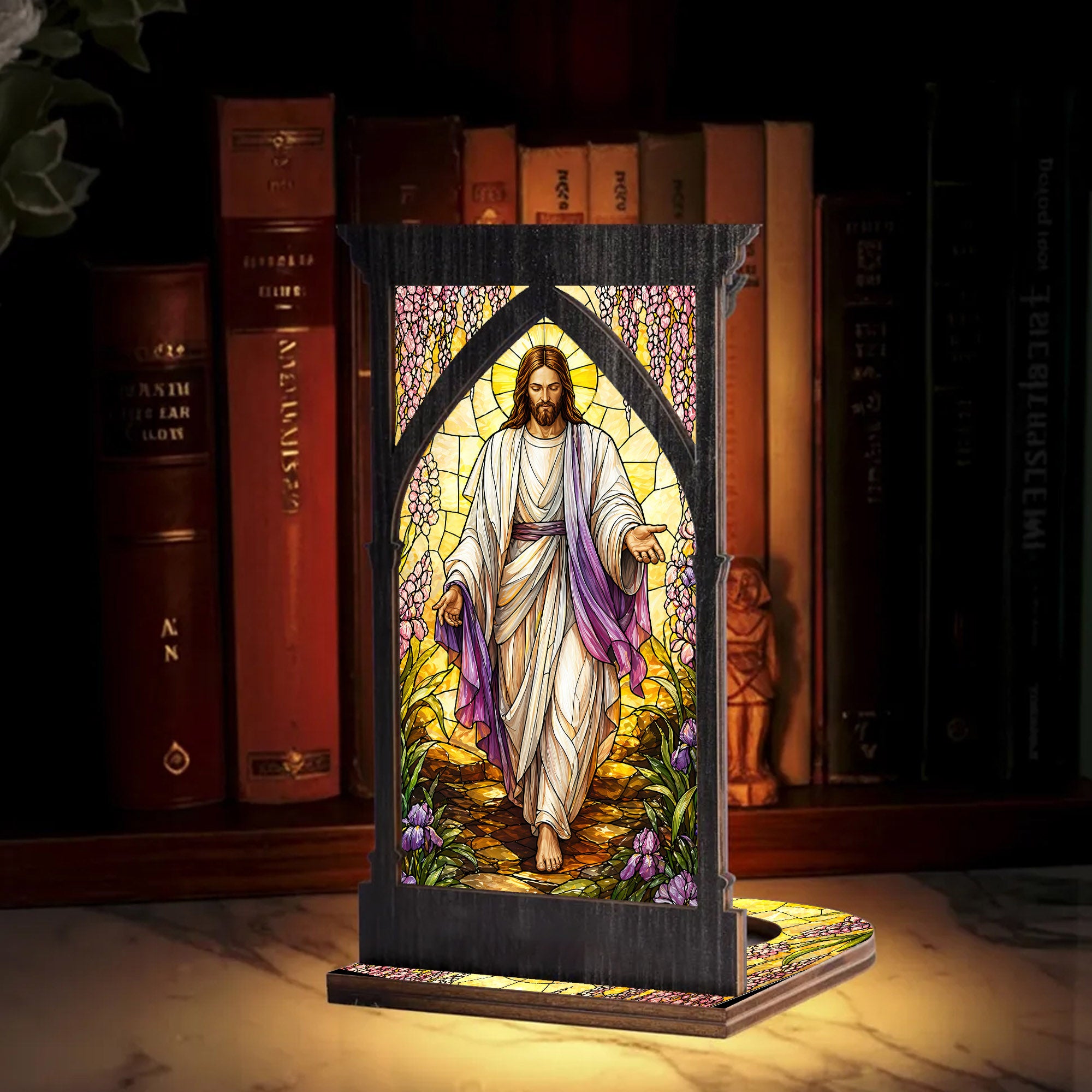 Stained Glass Jesus Suncatcher Candle Holder - Perfect for Prayer Corner, Gift, or Home Decor