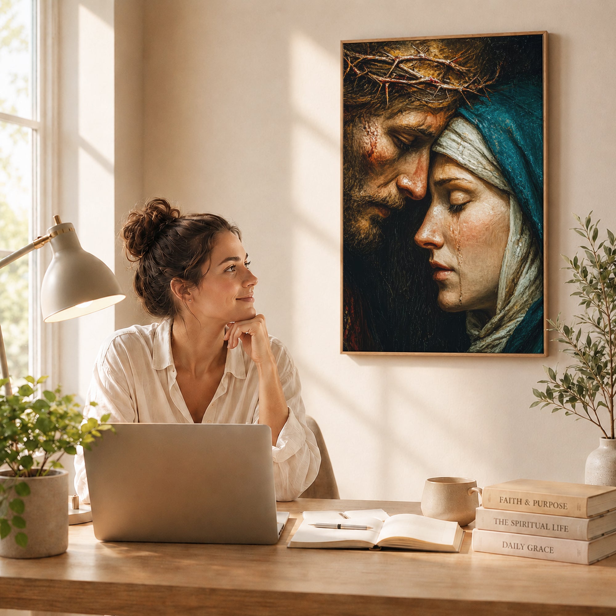 Jesus & Mary Sacred Sorrow Wall Art – Crown of Thorns Christian Poster/Canvas