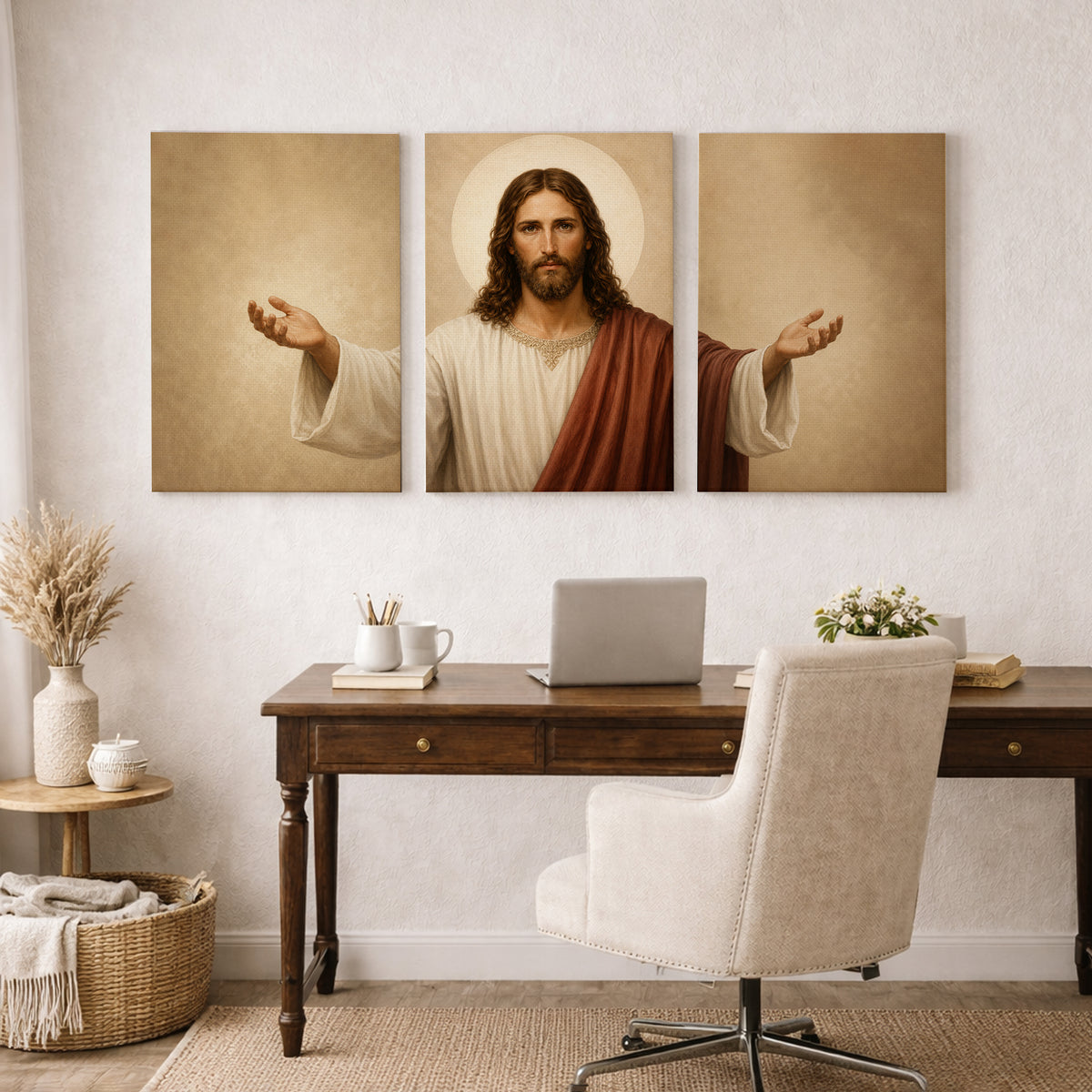 Jesus Open Arms 3 Panel Wall Art – Christian Triptych Faith Home Decor