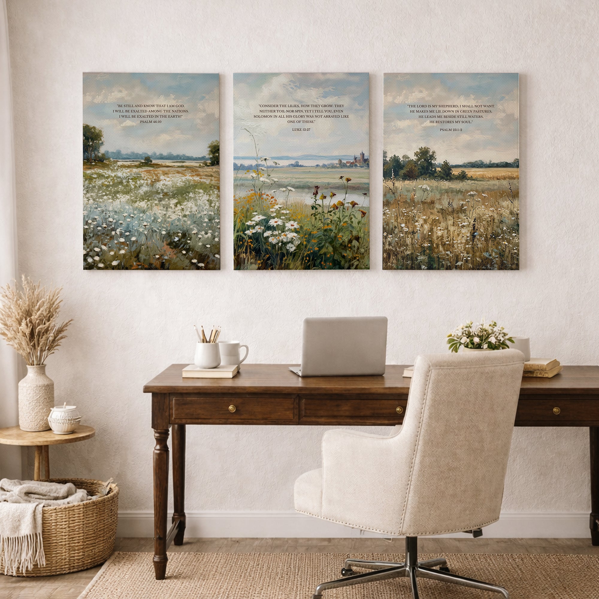 Peaceful Fields Scripture Wall Art Set – Faith & Stillness Collection - Poster/Canvas