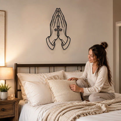Praying Hands with Cross Metal Wall Art for Faith and Prayer Decor