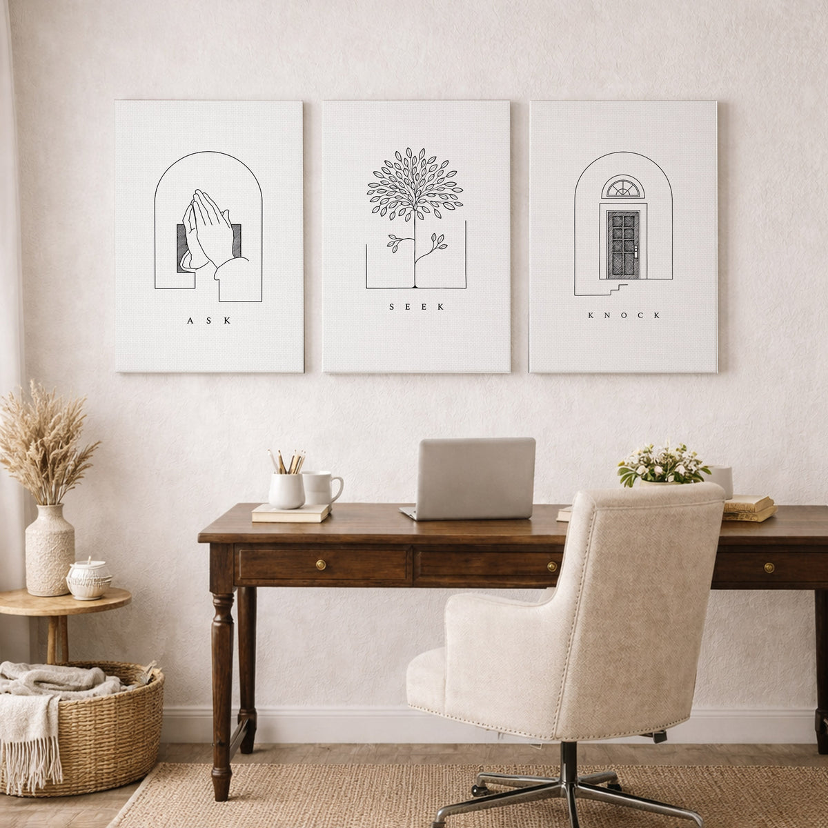 Ask Seek Knock Minimal Line Christian Art Poster/Canvas Set