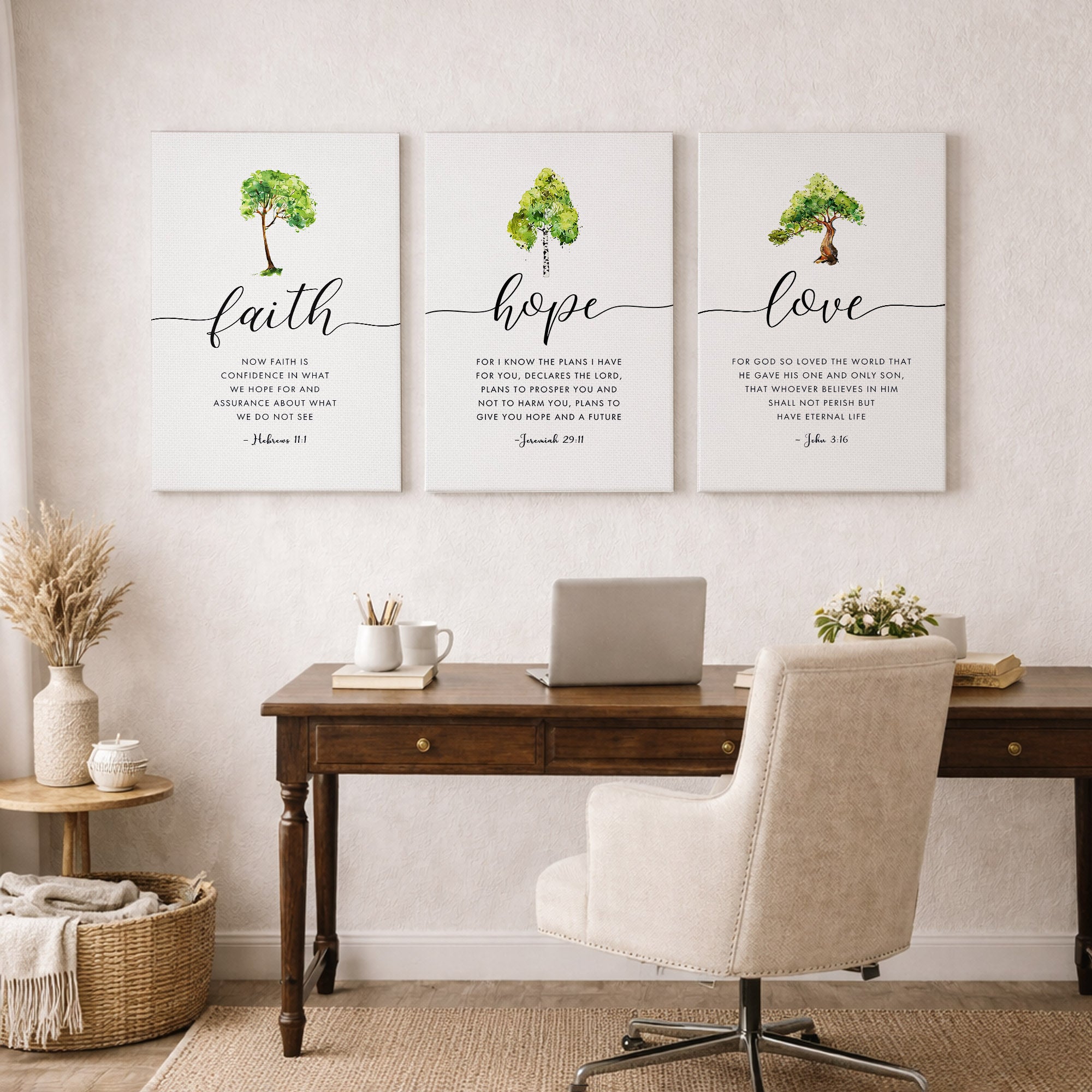 Faith Hope Love Scripture Botanical Christian Wall Art Poster/Canvas Set