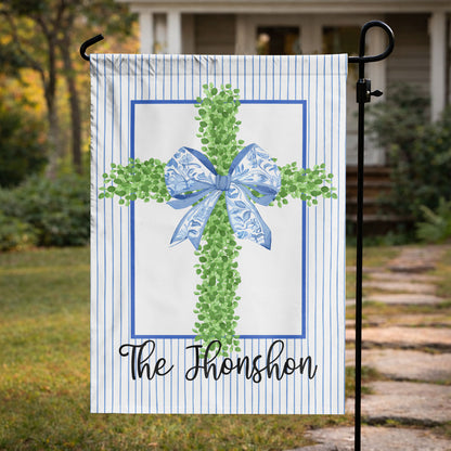 Personalized Cross with Blue Ribbon and Stripes Flag