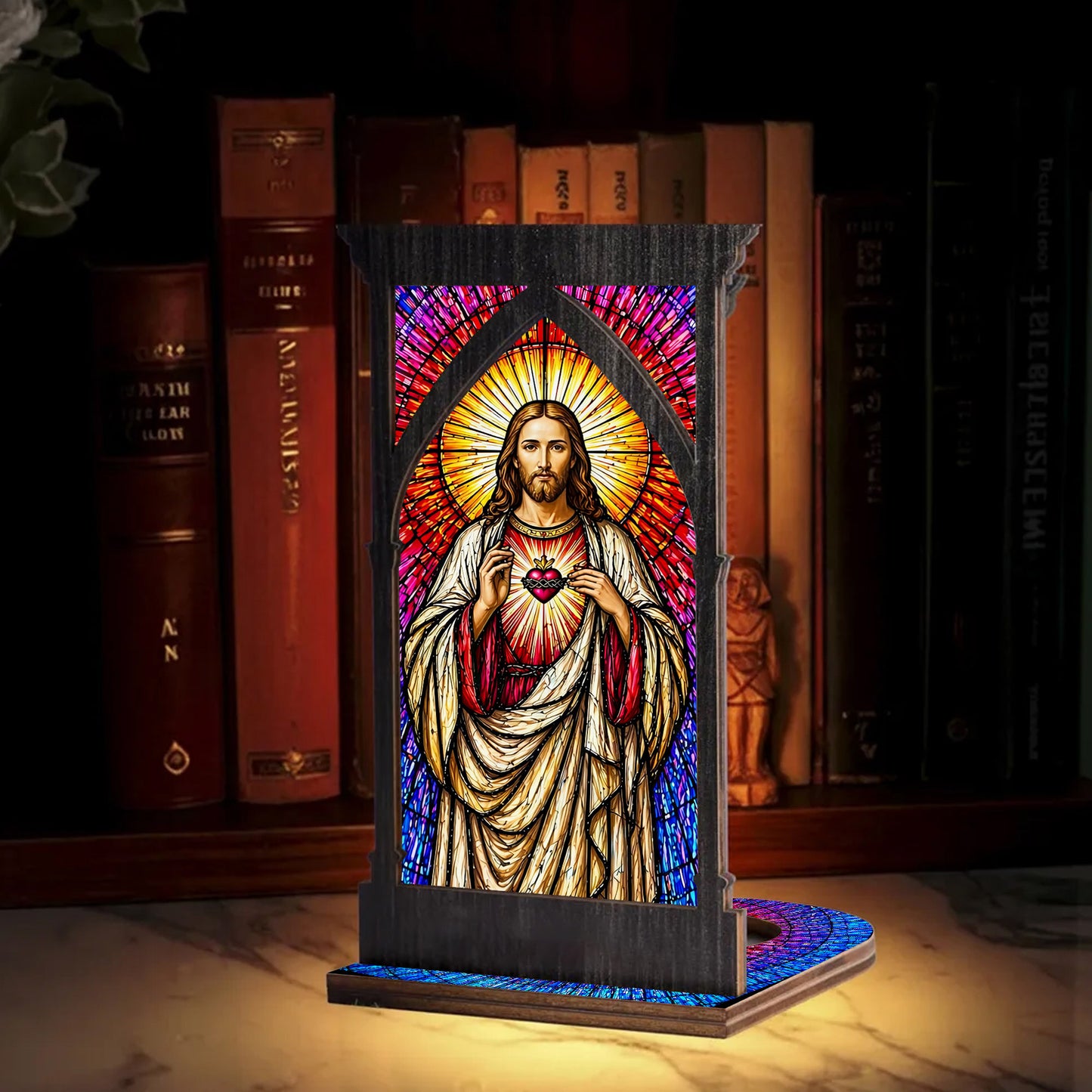 Sacred Heart of Jesus Suncatcher Candle Holder - Perfect for Prayer Corner, Gift, or Home Decor