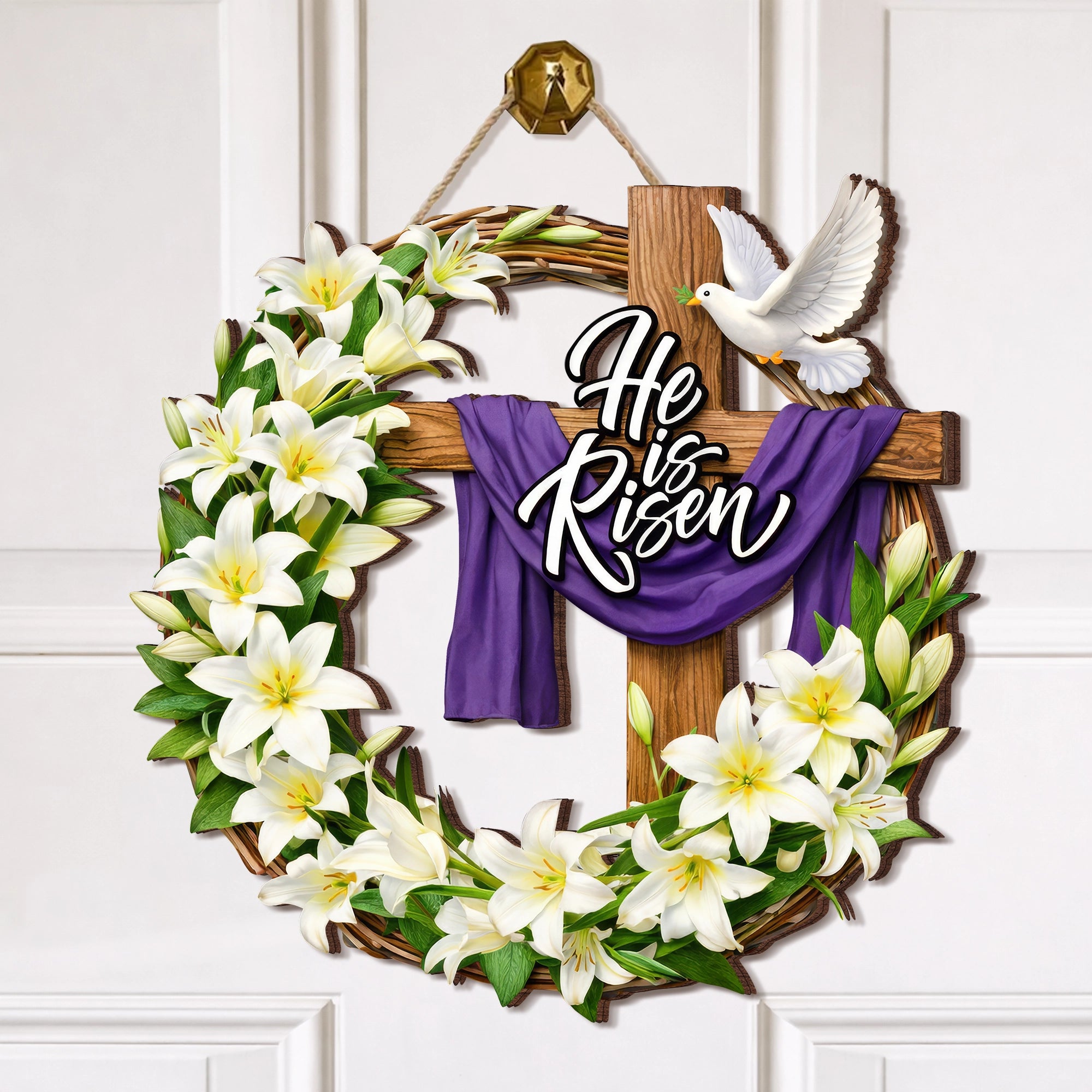 He Is Risen Lily Cross Wreath Door Hanger