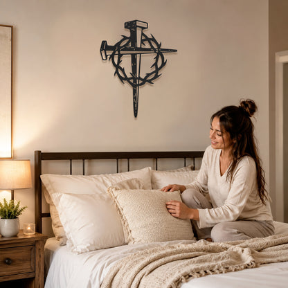 Sacred Crown of Thorns Metal Wall Art for Christian Home Decor