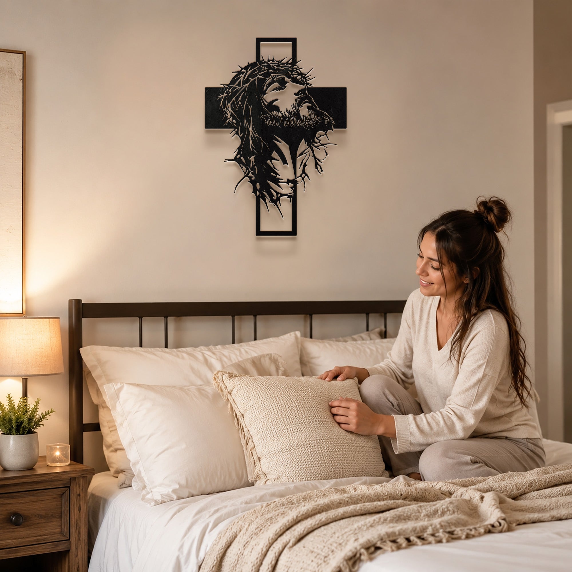 Jesus Crown of Thorns Cross Metal Wall Art for Christian Home Decor