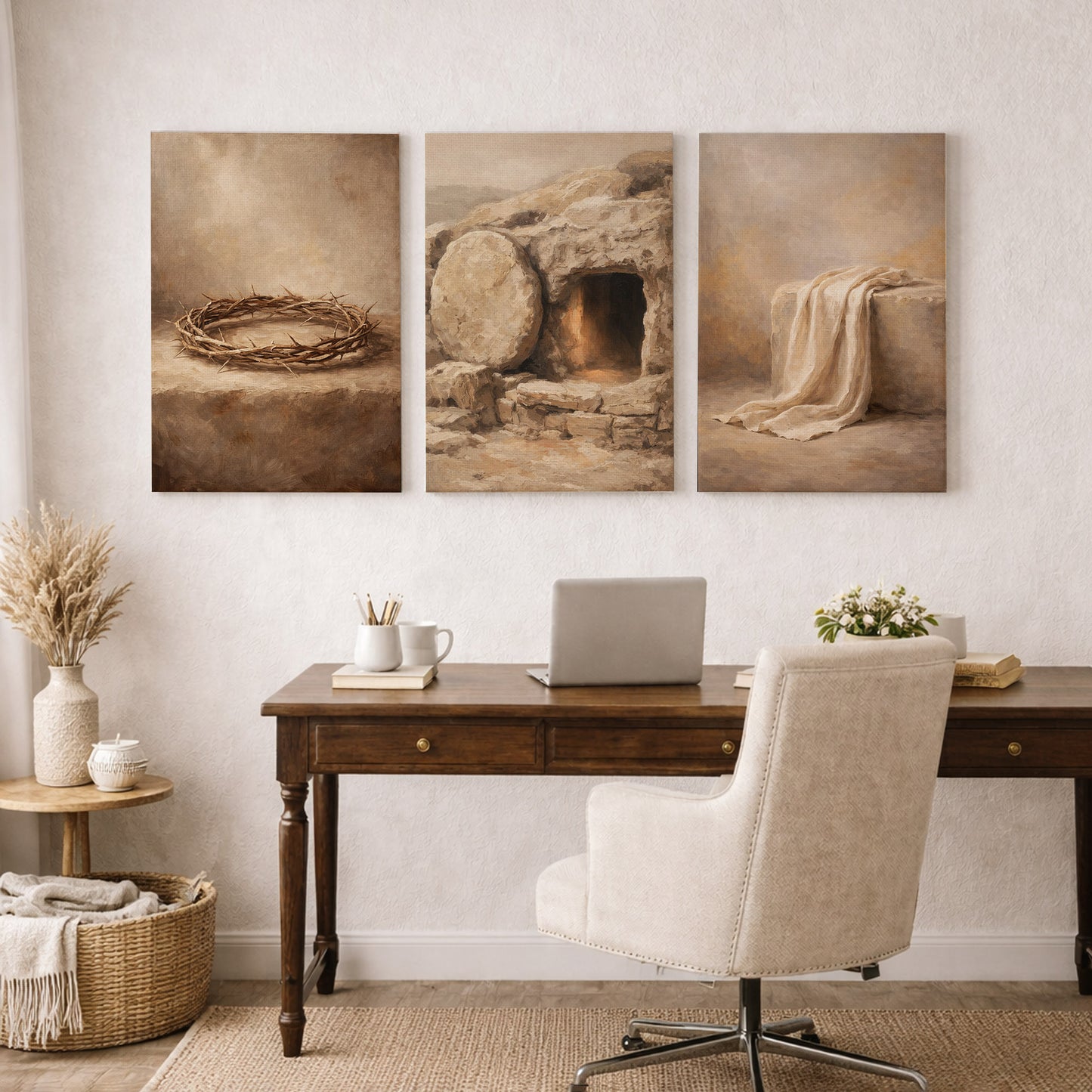 Crown Tomb Linen Easter Christian Poster/Canvas Set