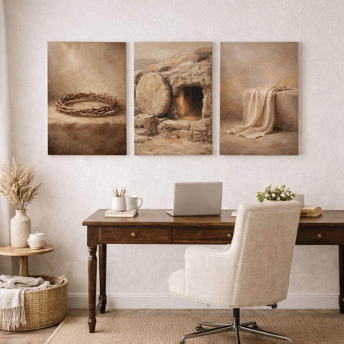 Crown Tomb Linen Easter Christian Poster/Canvas Set