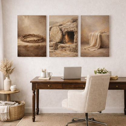 Crown Tomb Linen Easter Christian Poster/Canvas Set