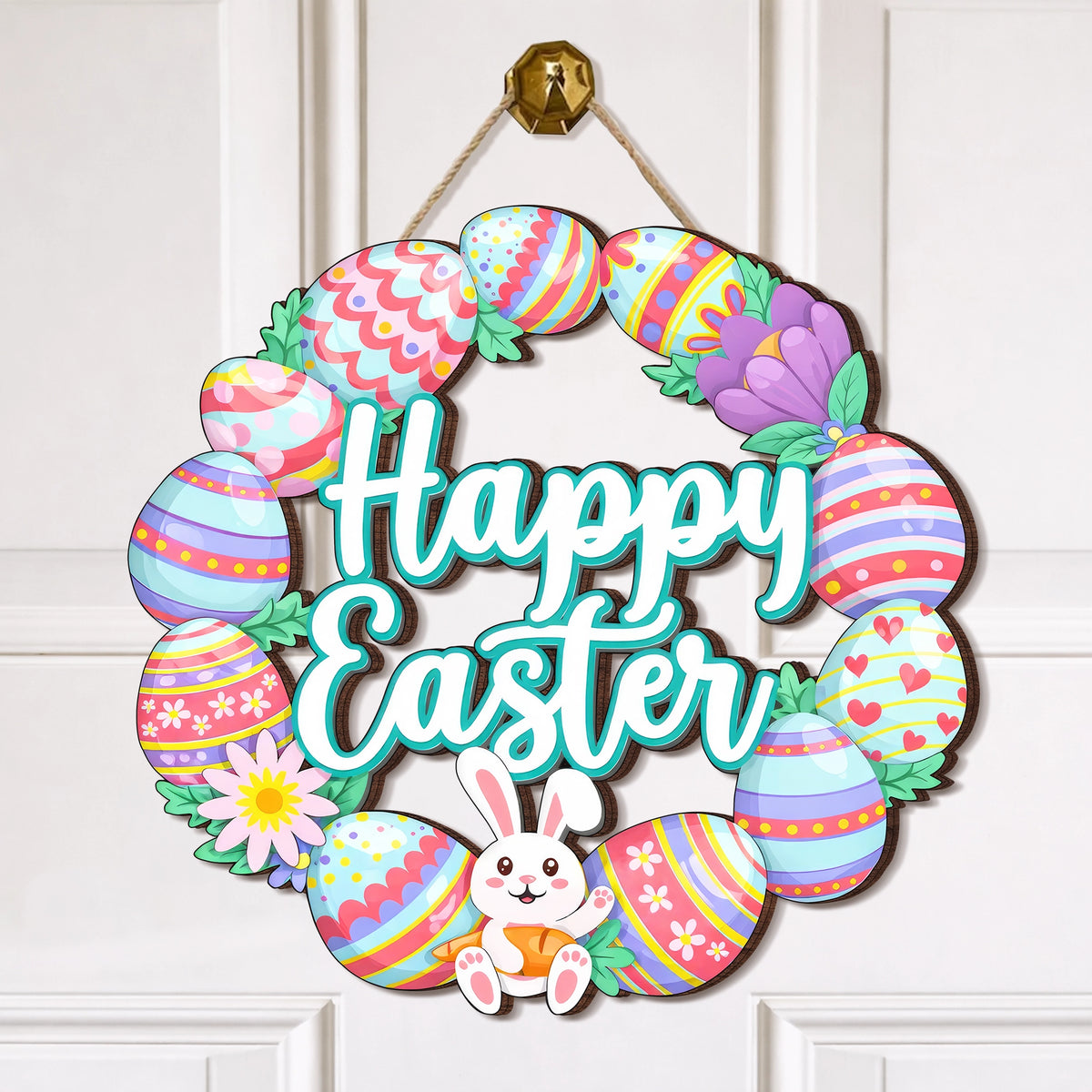 Happy Easter Bunny Egg Wreath Door Hanger