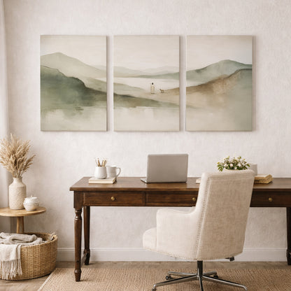 Peaceful Shepherd 3 Panel Wall Art Canvas/Poster – Minimal Jesus And Lamb Christian Decor