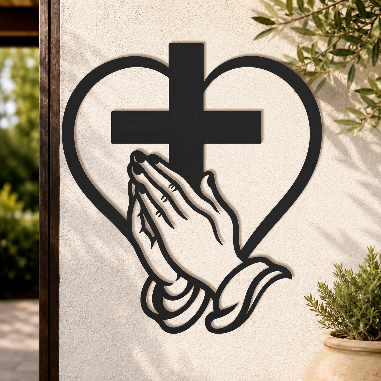 Cross Heart Praying Hands Metal Wall Decor