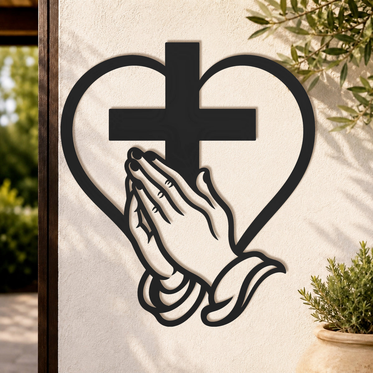 Cross Heart Praying Hands Metal Wall Decor