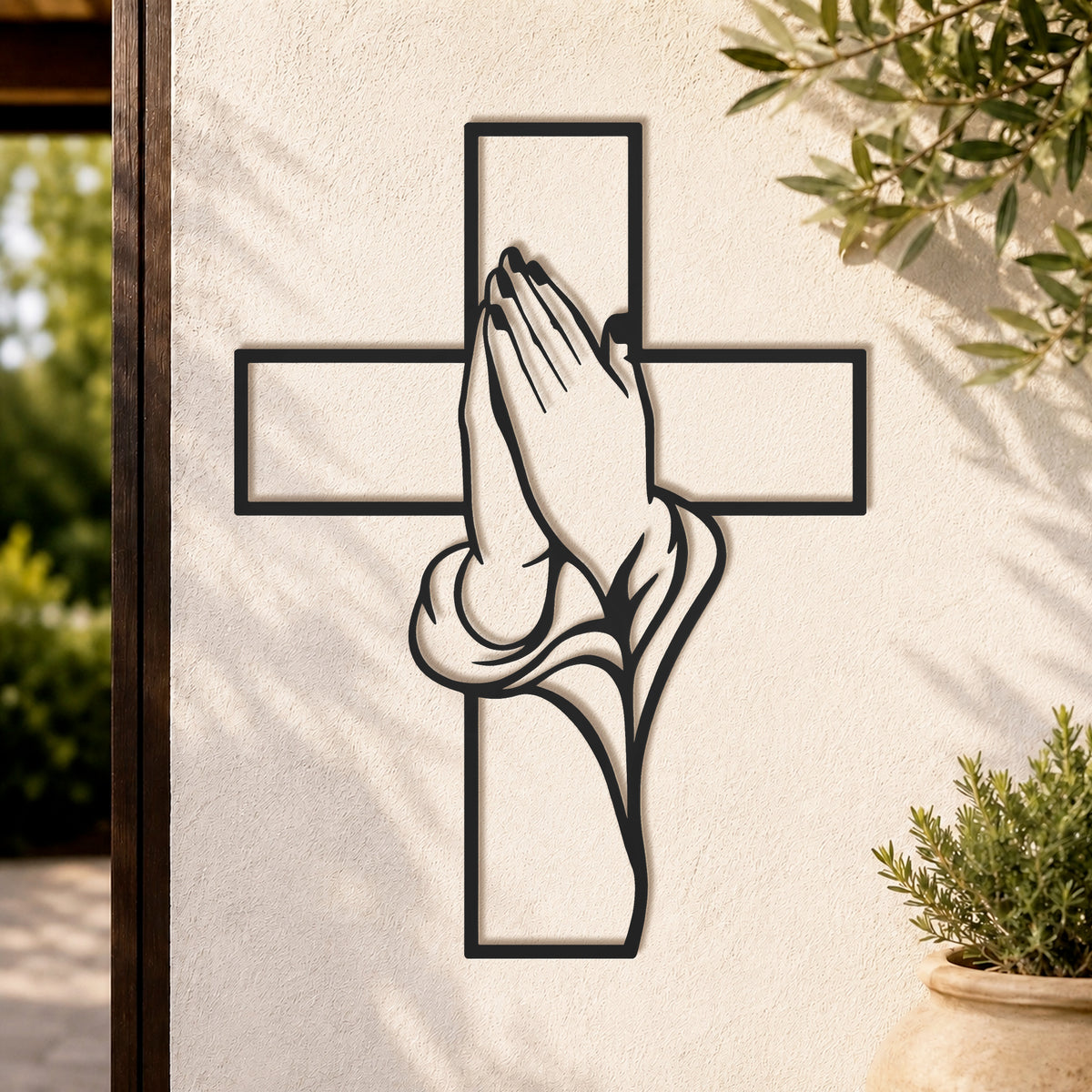 Praying Hands Cross Metal Wall Art for Faith and Home Decor