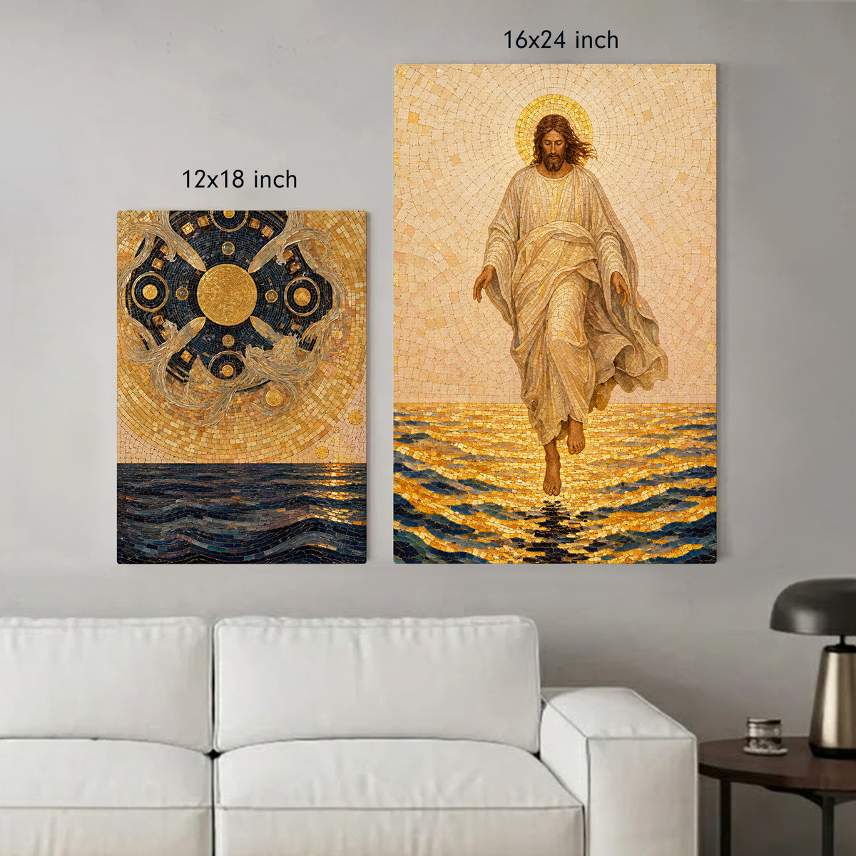 Jesus Walking on Water 3 Panel Wall Art Canvas/Poster – Golden Mosaic Jesus Christ Christian Home Decor