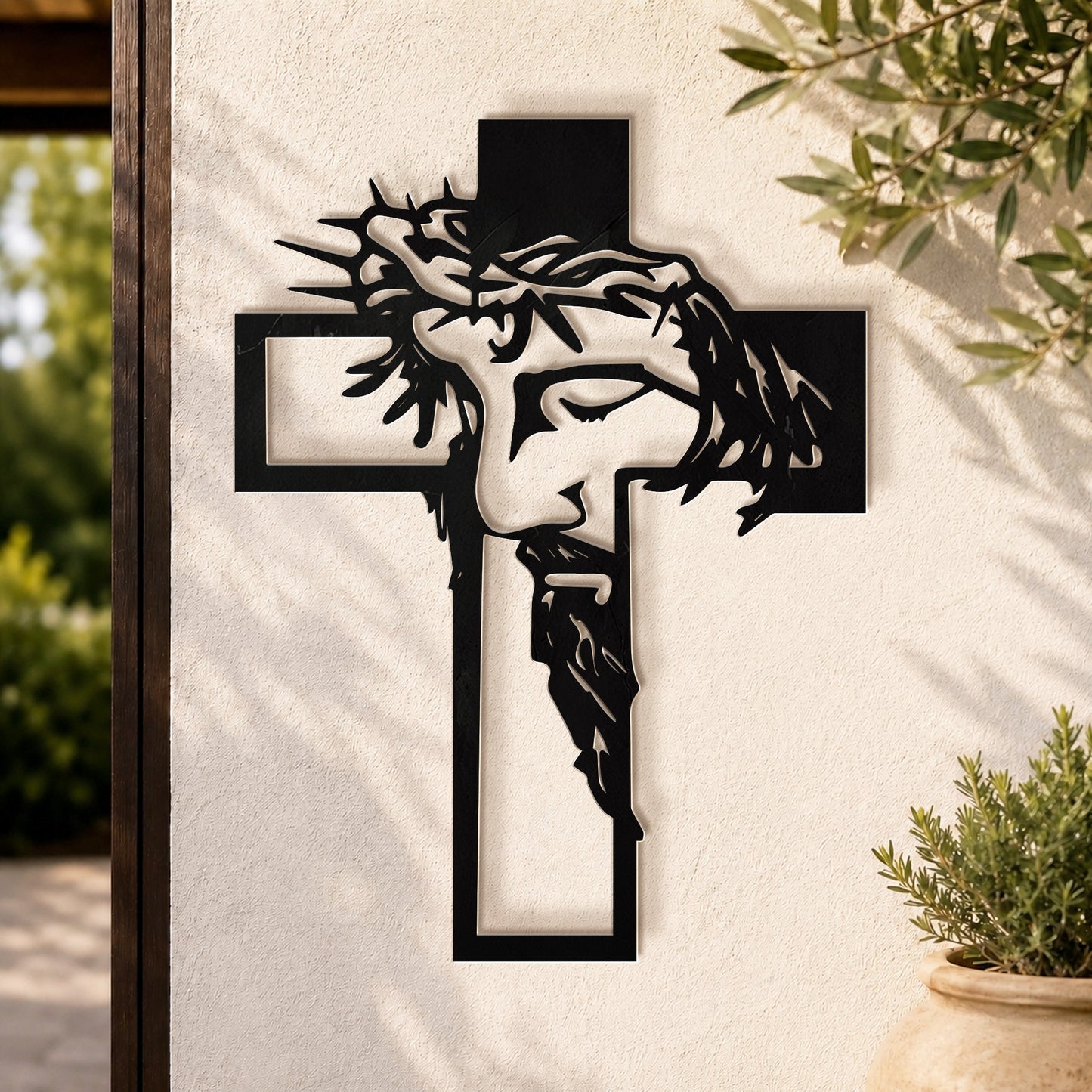 Christ Crowned with Thorns Cross Metal Wall Art for Christian Home Decor