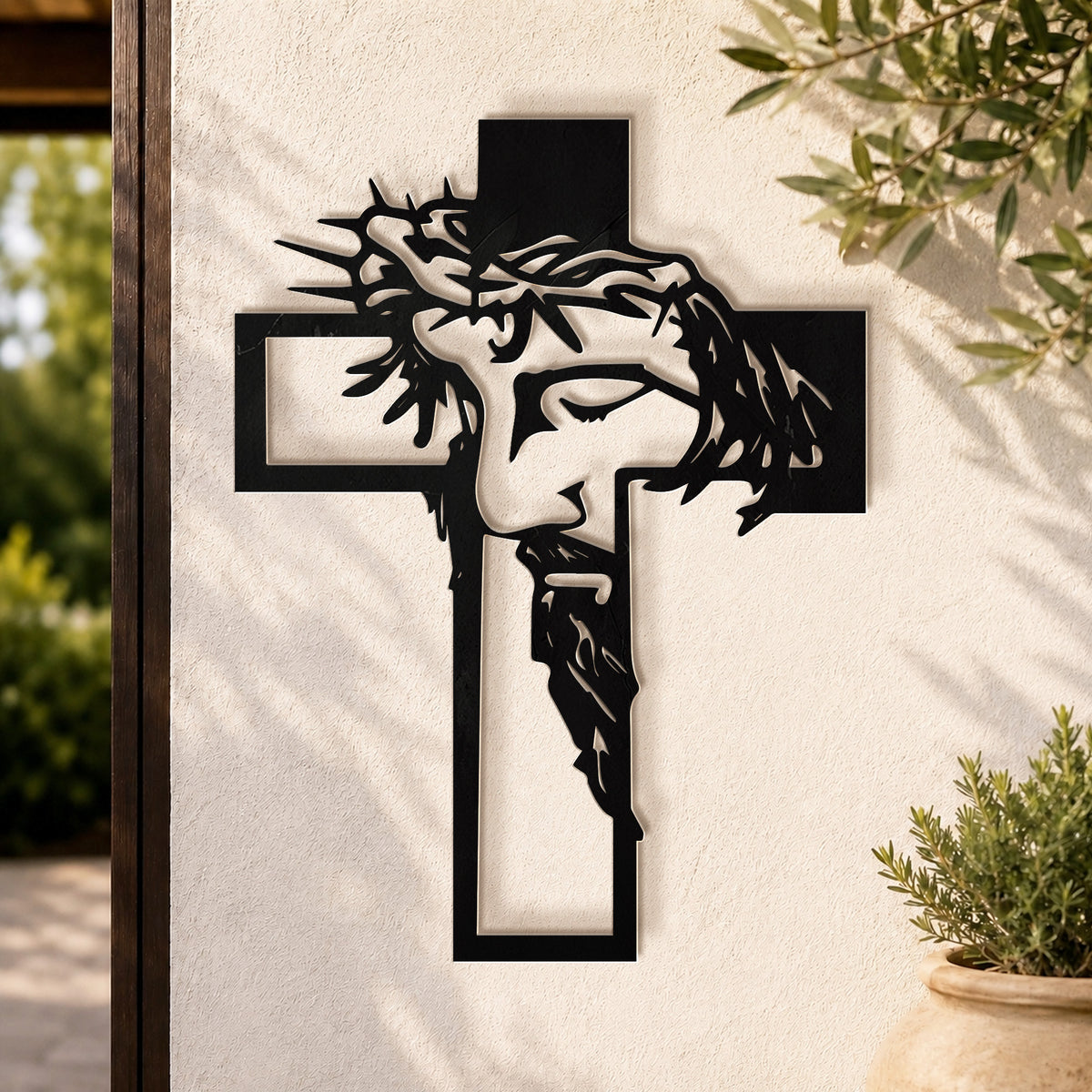 Christ Crowned with Thorns Cross Metal Wall Art for Christian Home Decor