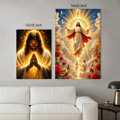 Divine Light of Jesus 3 Panel Wall Art Canvas/Poster – Glowing Jesus Christ Christian Home Decor