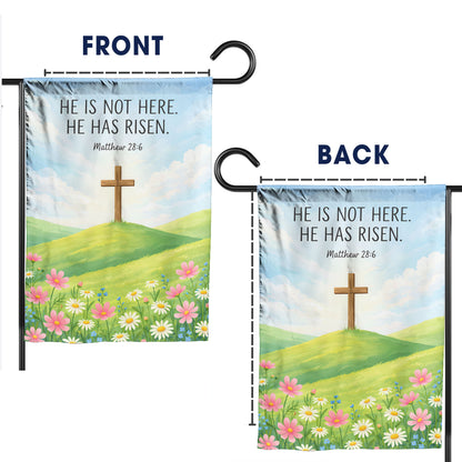 "He is Risen" Easter Cross Garden Flag – Matthew 28:6 Design