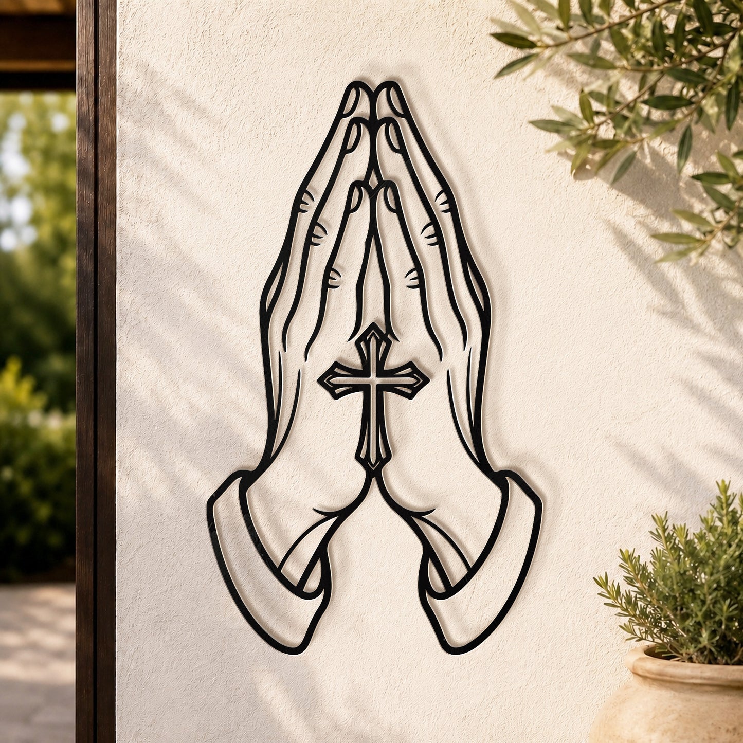 Praying Hands with Cross Metal Wall Art for Faith and Prayer Decor