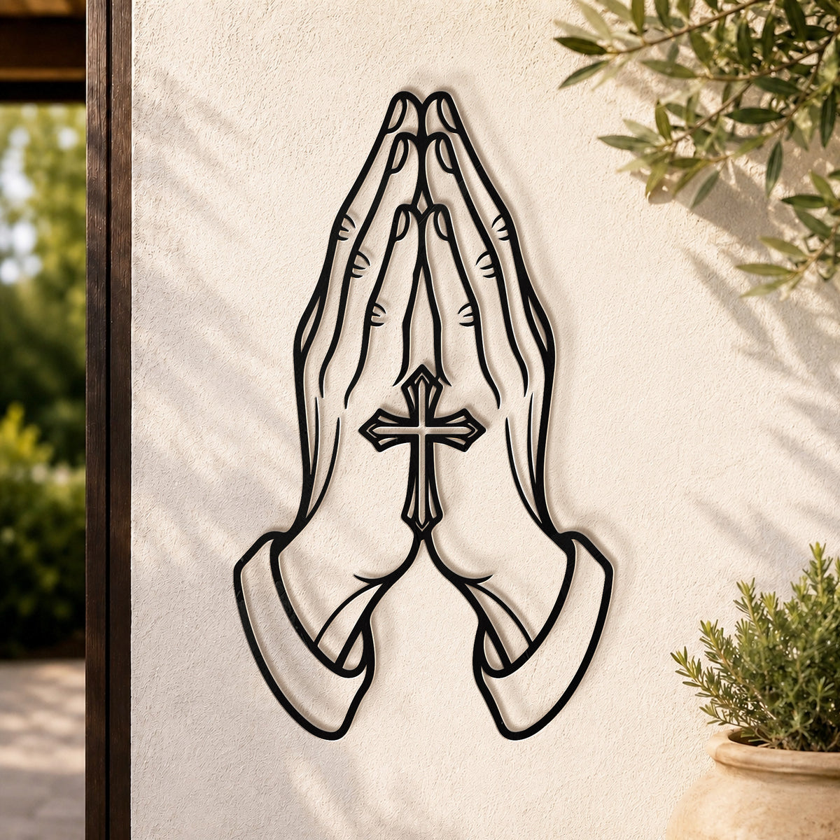 Praying Hands with Cross Metal Wall Art for Faith and Prayer Decor