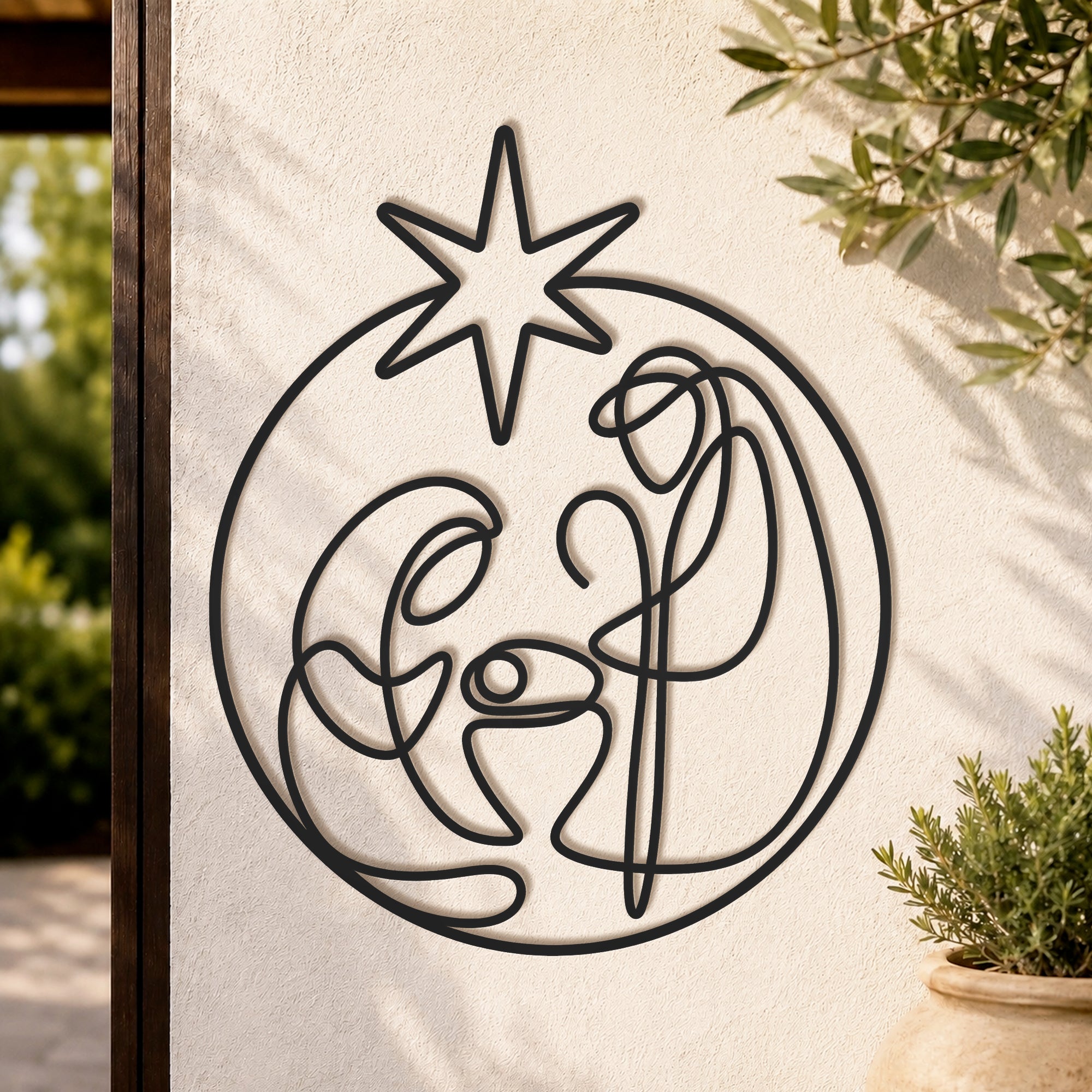 Holy Family Nativity Line Art Metal Wall Decor