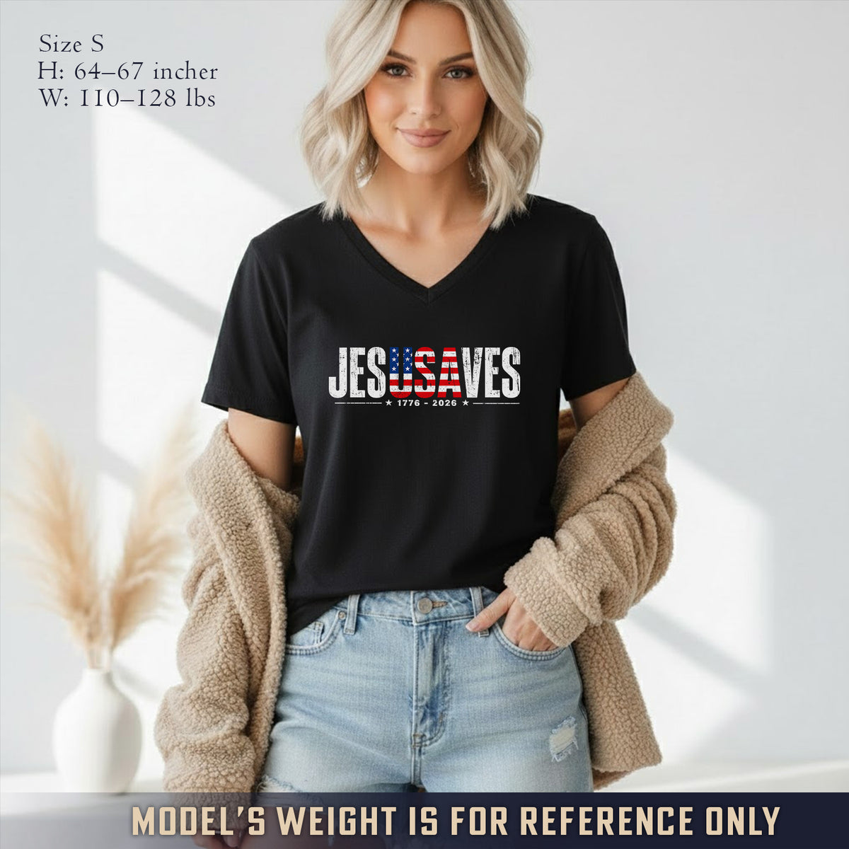 Jesus Saves America 250 Years Patriotic V-neck T-shirt