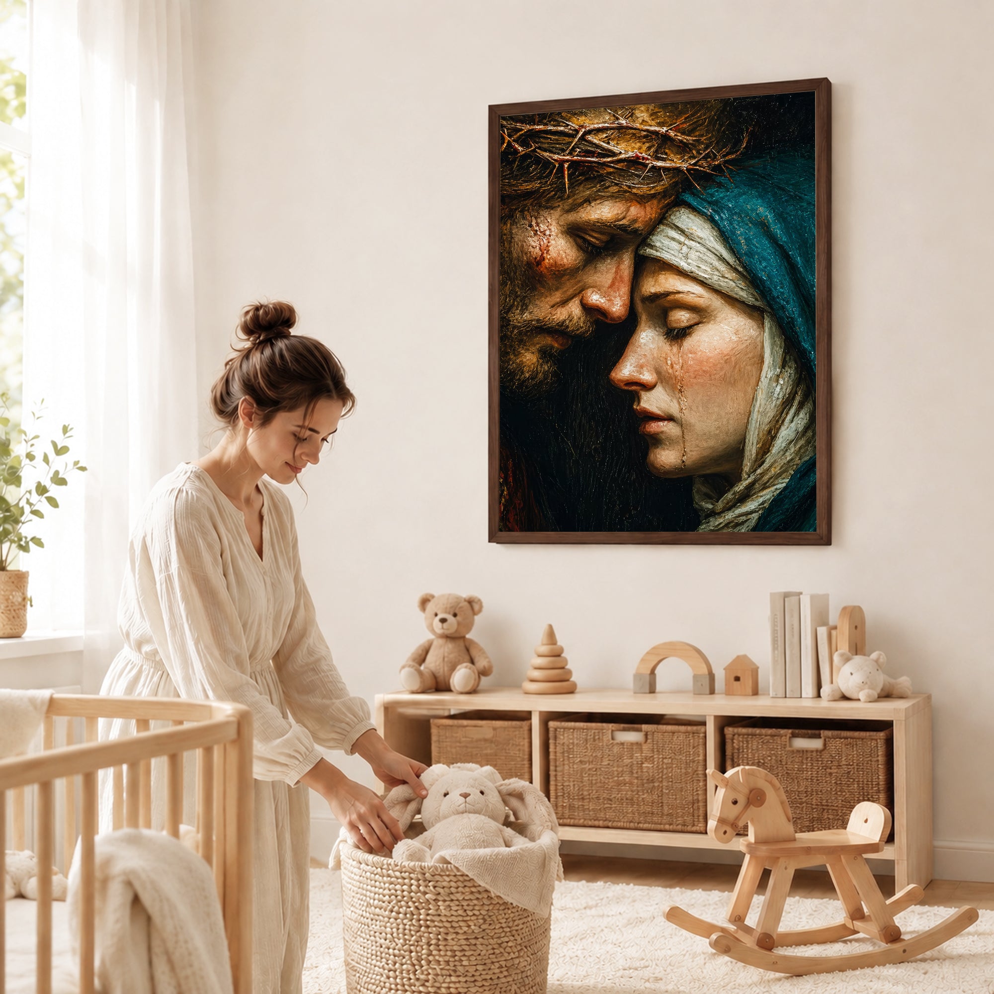 Jesus & Mary Sacred Sorrow Wall Art – Crown of Thorns Christian Poster/Canvas