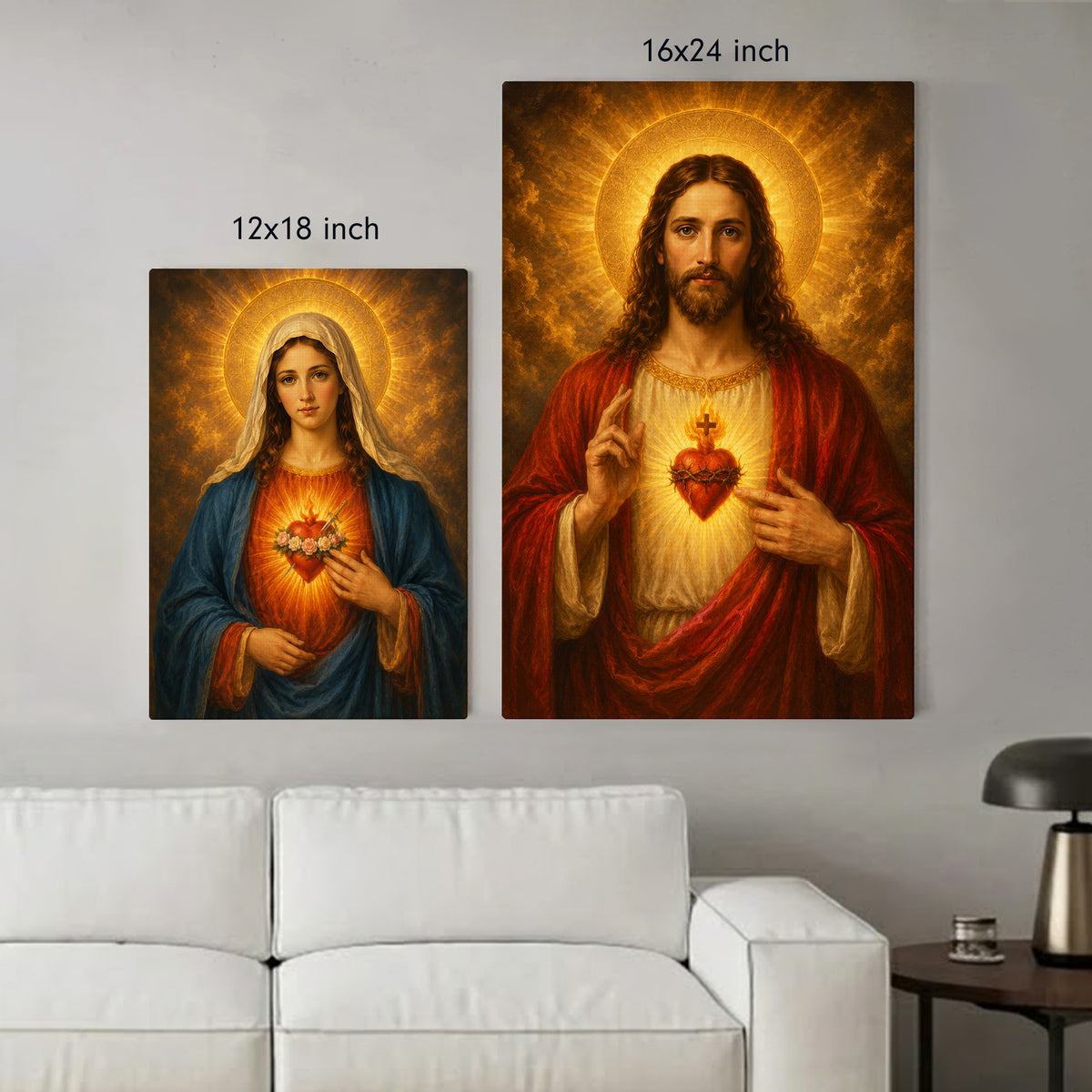 Holy Family Sacred Hearts 3 Panel Wall Art Canvas/Poster – Jesus, Virgin Mary & St. Joseph Catholic Christian Decor
