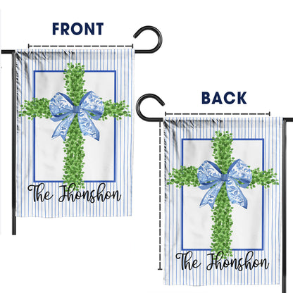 Personalized Cross with Blue Ribbon and Stripes Flag
