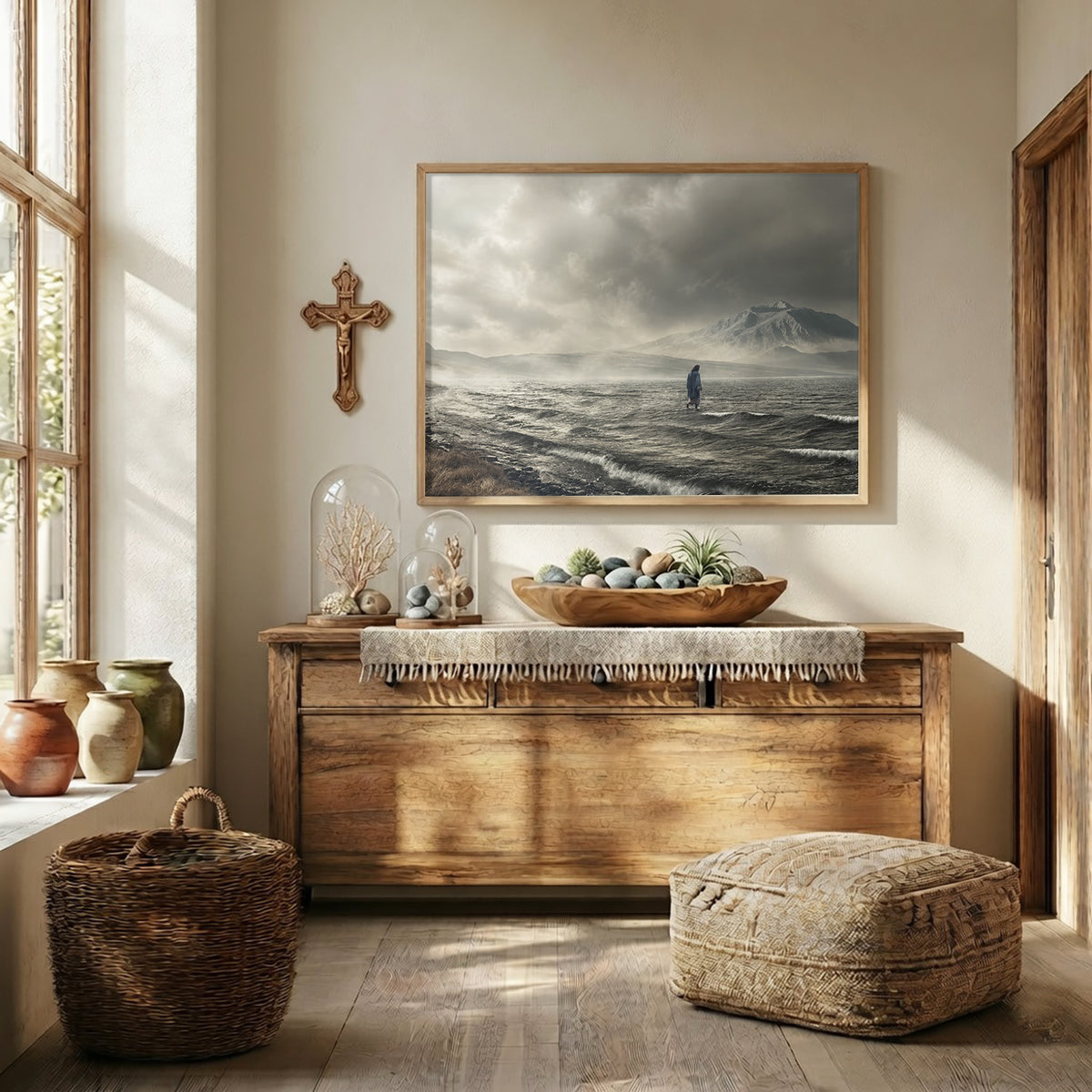 Jesus Walking on Stormy Waters Christian Wall Art Poster/Canvas