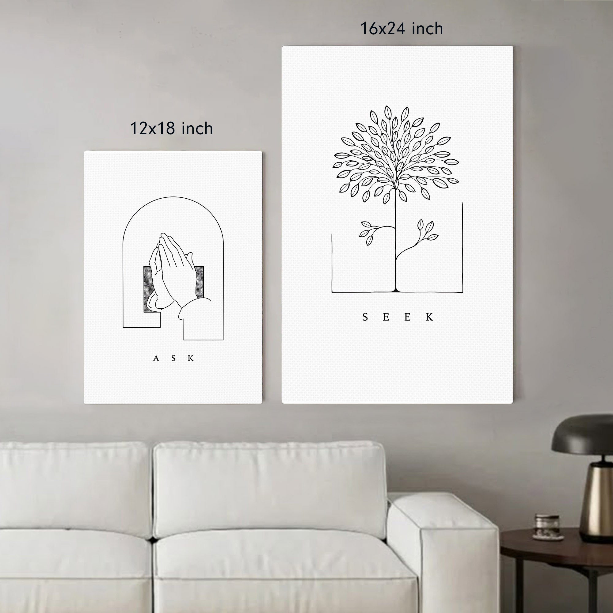Ask Seek Knock Minimal Line Christian Art Poster/Canvas Set